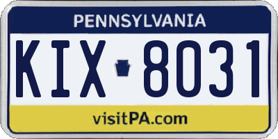 PA license plate KIX8031