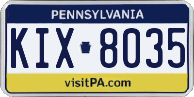 PA license plate KIX8035