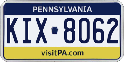 PA license plate KIX8062