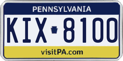 PA license plate KIX8100