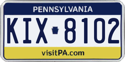 PA license plate KIX8102