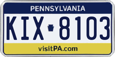 PA license plate KIX8103