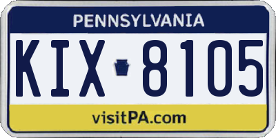 PA license plate KIX8105