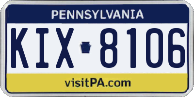 PA license plate KIX8106