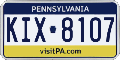 PA license plate KIX8107