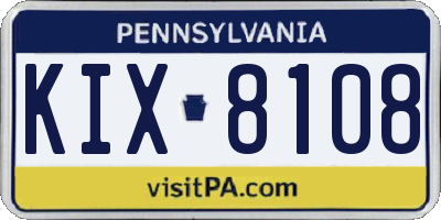 PA license plate KIX8108