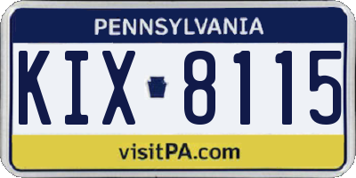 PA license plate KIX8115