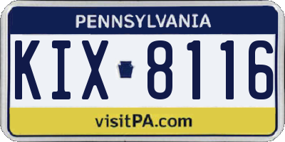 PA license plate KIX8116