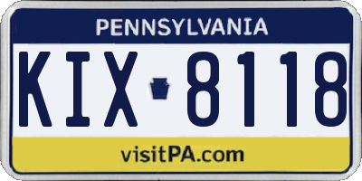 PA license plate KIX8118