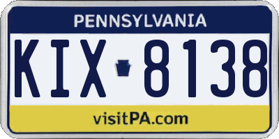 PA license plate KIX8138