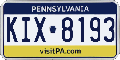 PA license plate KIX8193