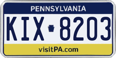 PA license plate KIX8203