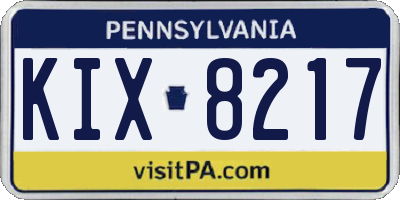 PA license plate KIX8217
