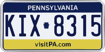 PA license plate KIX8315