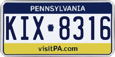 PA license plate KIX8316
