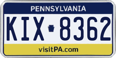 PA license plate KIX8362