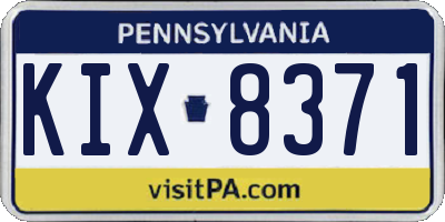 PA license plate KIX8371