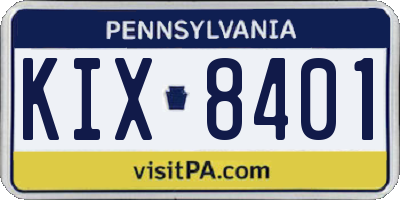PA license plate KIX8401