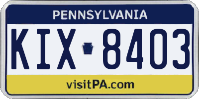 PA license plate KIX8403