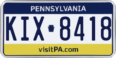 PA license plate KIX8418