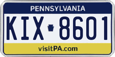 PA license plate KIX8601