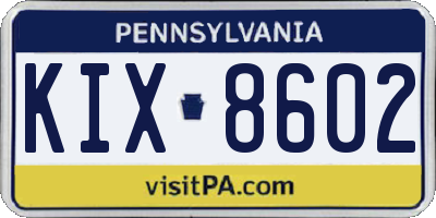 PA license plate KIX8602