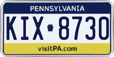 PA license plate KIX8730