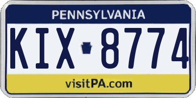 PA license plate KIX8774