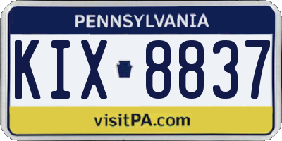 PA license plate KIX8837