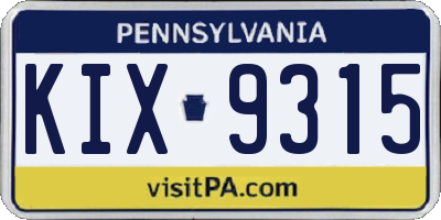 PA license plate KIX9315