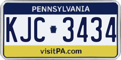 PA license plate KJC3434