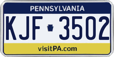 PA license plate KJF3502