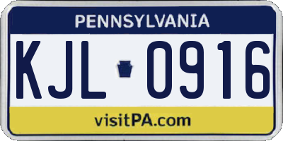 PA license plate KJL0916