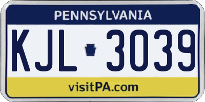 PA license plate KJL3039