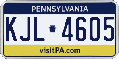 PA license plate KJL4605