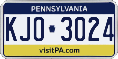 PA license plate KJO3024