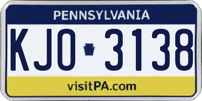 PA license plate KJO3138
