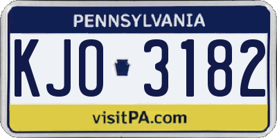 PA license plate KJO3182