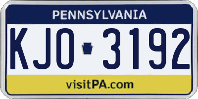 PA license plate KJO3192