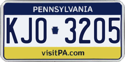 PA license plate KJO3205