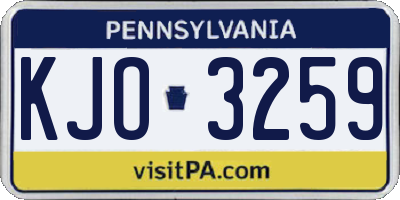 PA license plate KJO3259