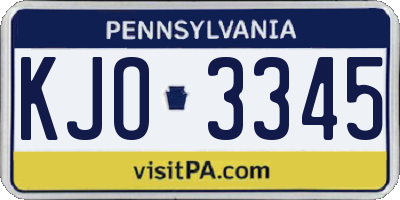 PA license plate KJO3345