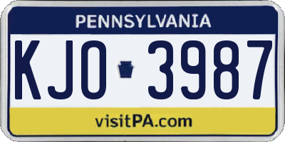 PA license plate KJO3987