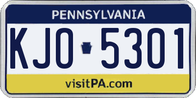 PA license plate KJO5301