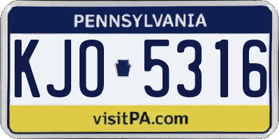 PA license plate KJO5316