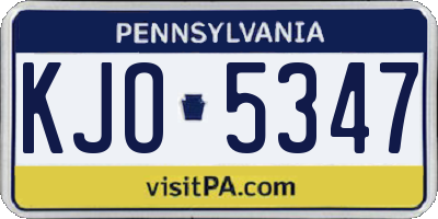 PA license plate KJO5347