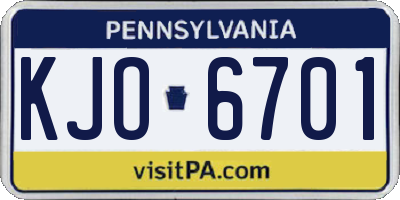 PA license plate KJO6701