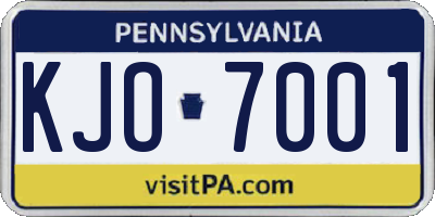 PA license plate KJO7001