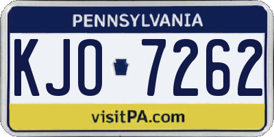 PA license plate KJO7262