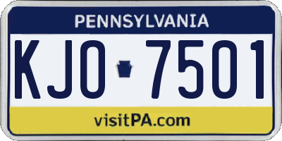 PA license plate KJO7501